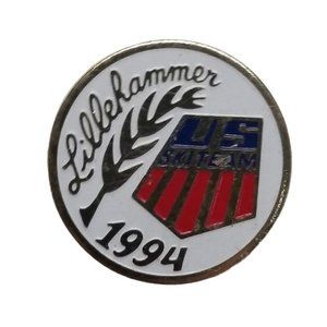 Vintage USA Ski Team Pin Lillehammer Winter Olympics 1994 Lapel Brooch USA Round